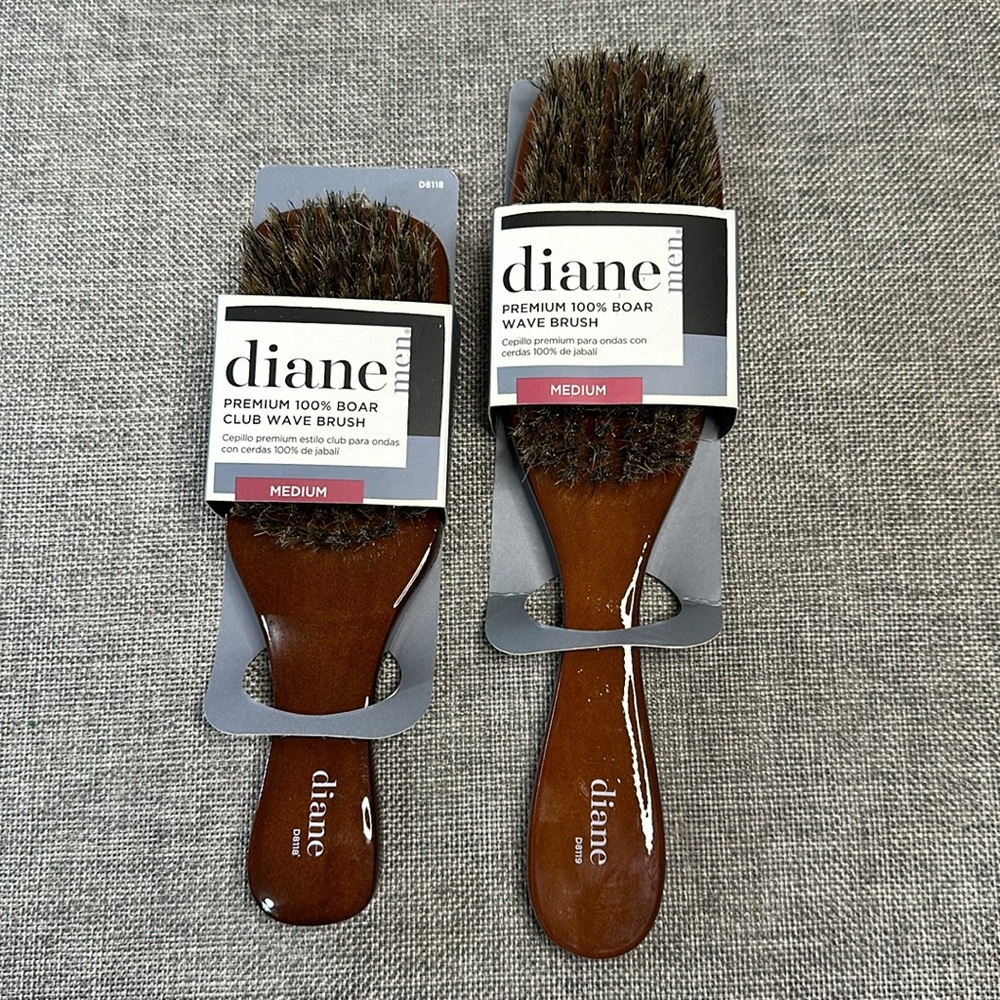 diane Premium 100% Medium Firm Boar Bristles Brushes Set of 2 NEW